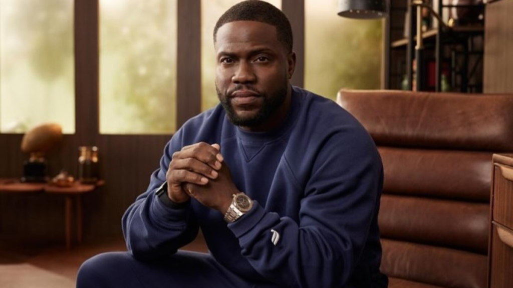 Kevin Hart introducing his new drop of sweatshirt and trousers.